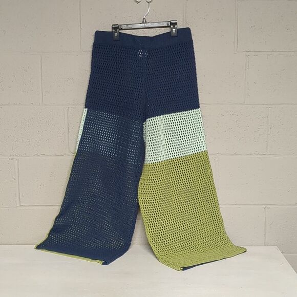 SHEIN Navy And Lime Green Crochet Knit Palazzo Pants Size 1X NWOT - Picture 4 of 4
